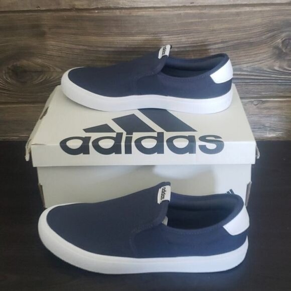 New Adidas Vulc Raid3R Skate Slip On Navy‎ Blue Laceless Shoes - Picture 3 of 10